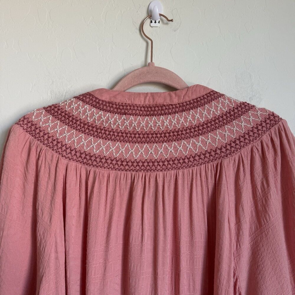 Nurture by Westbound 2X Pink Embroidered Boho Long Sleeve Peasant Blouse Flowy - Picture 7 of 14